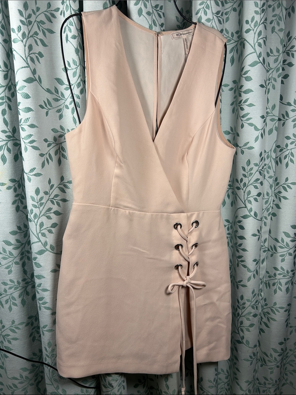 BCBGeneration Blush Lace-Up V-Neck Mini Dress